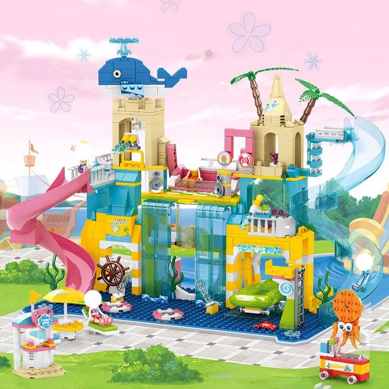 715pcs Friends Series Creative Summer Fun Holiday Water Park Bricks Building Blocks Toys