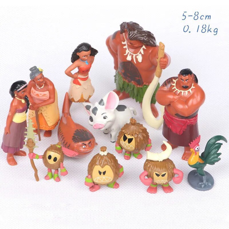 12pcs Disney Anime Moana Heihei Big Cock Chief Tui Sina Tala Pvc Action Figure Collectible