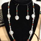 White Beaded Handmade Necklace, Bracelet, and Earrings Set