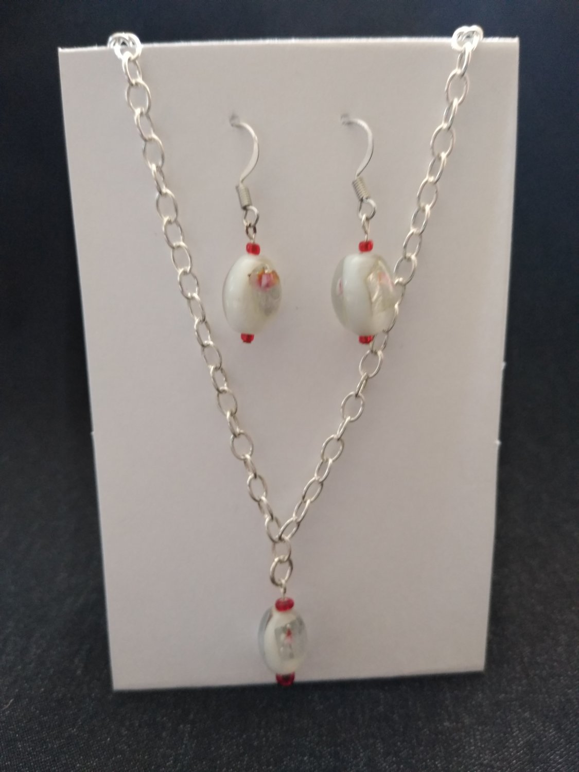 White Foil Beaded Necklace and Earring Set