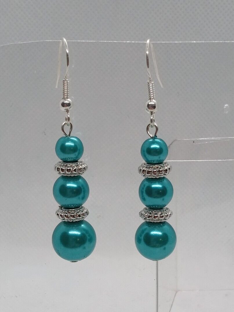 Handmade Drop Dangle Earrings for Women Homemade Pearl Earrings Teal Earrings