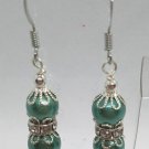 Green and White Pearl Beaded Handmade Dangle Earrings Green and White Pearl Beaded Handmade Dangle Earrings