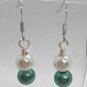 Green and White Pearl Beaded Handmade Dangle Earrings