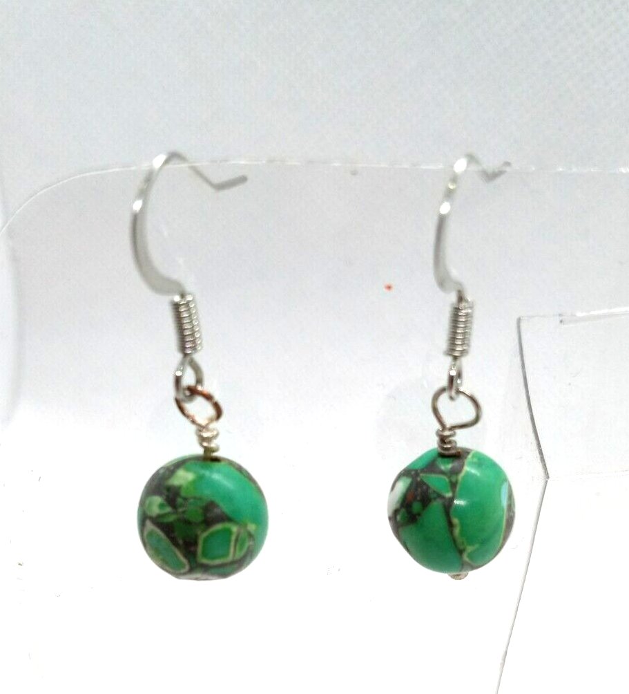 Genuine Green Turquoise Beaded Minimalist Handmade Dangle Earrings