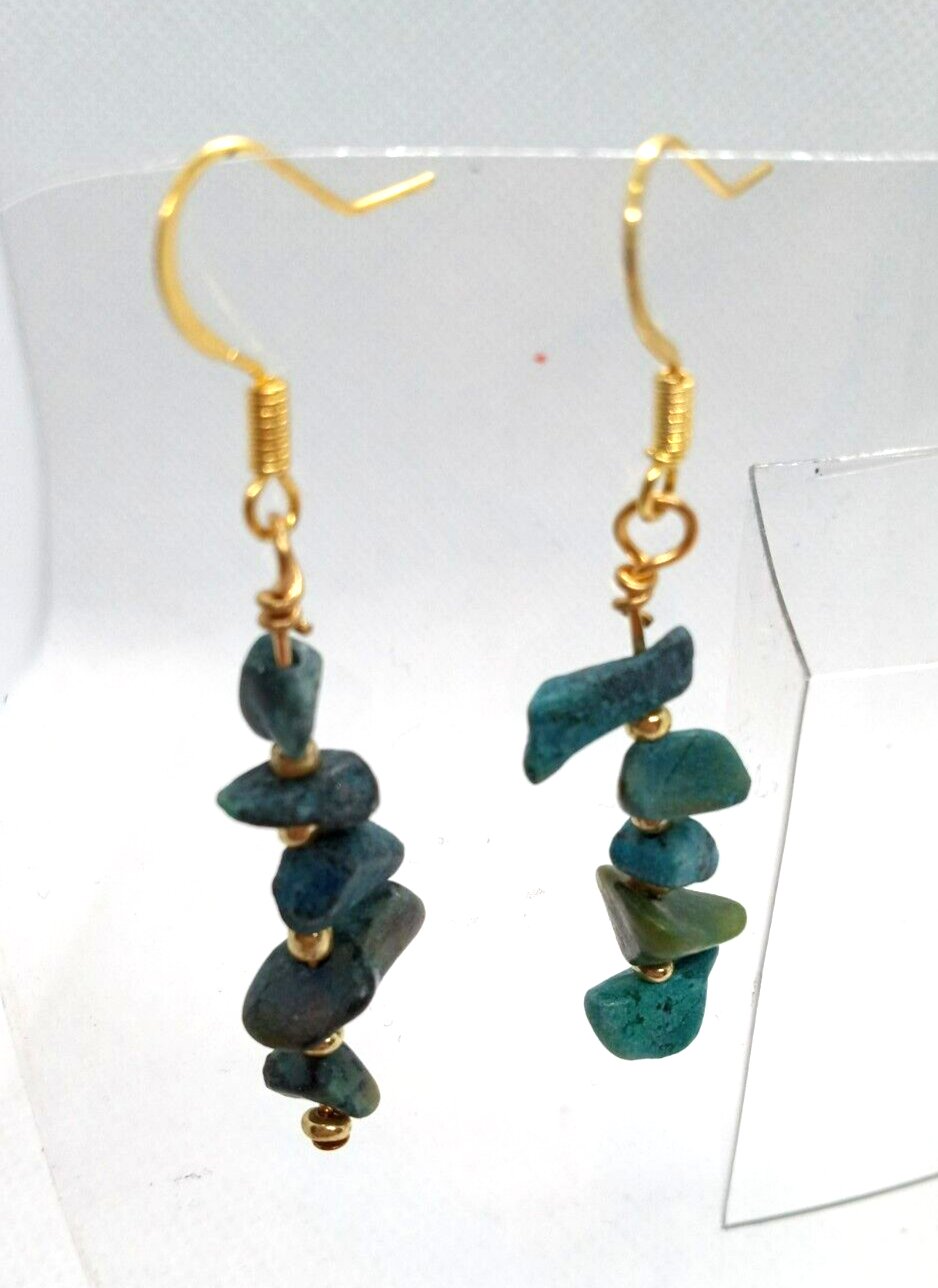 Green Stone Chip Handmade Dangle Earrings