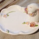 Vintage Avon 1985 Ceramic Bunny Rabbit Floral Trinket/Soap Dish  5.5"X3.75"X2.5"