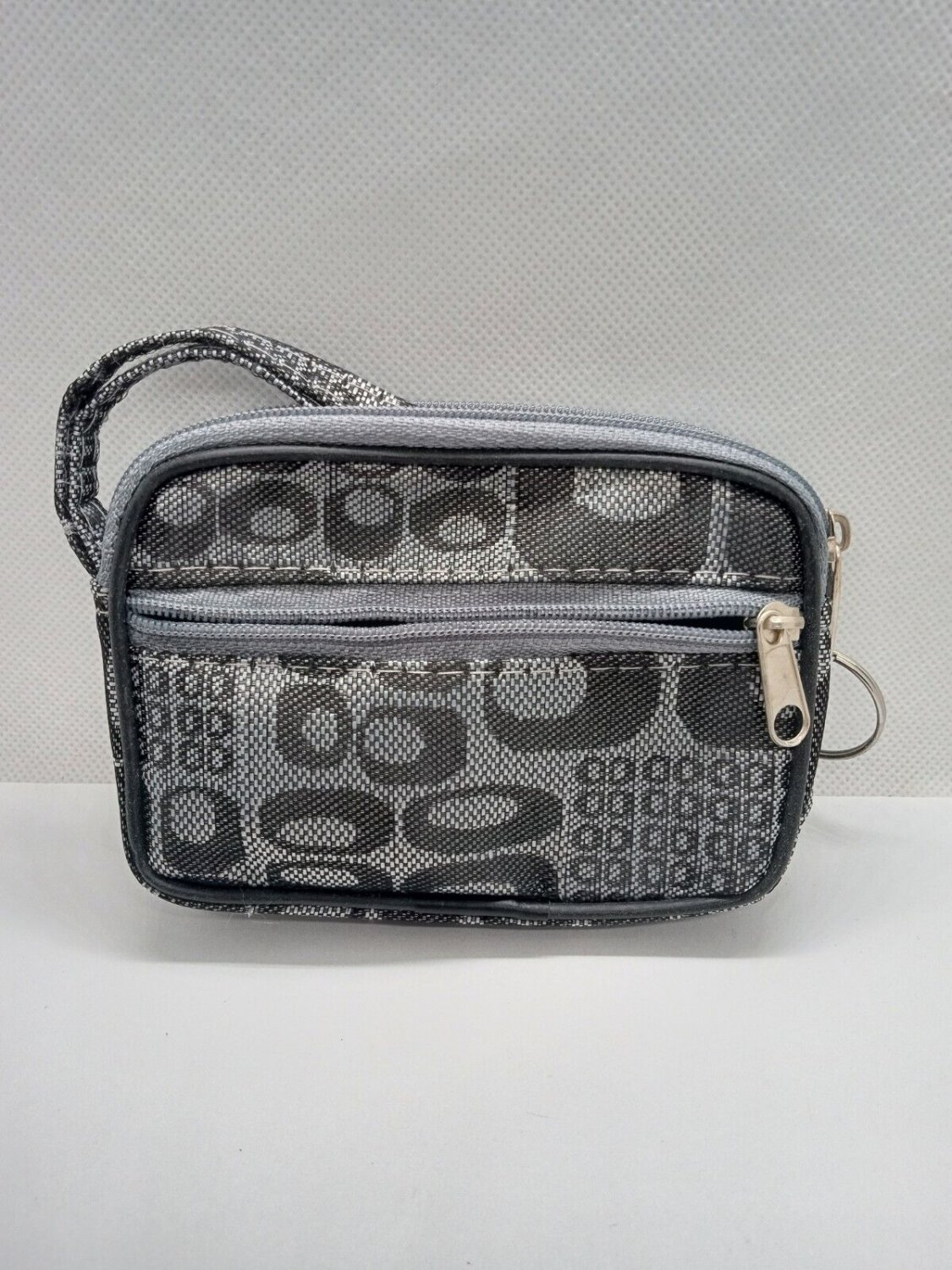 Gray Double Zipper Wristlet Wallet Purse