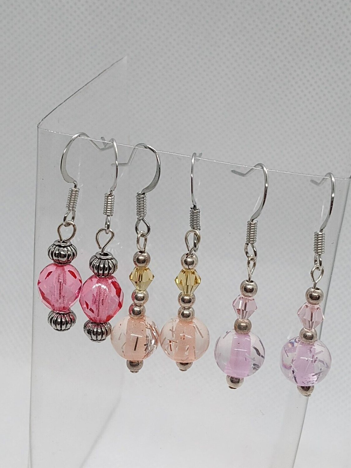 Playful Pinks Womens Homemade Dangle Drop Earrings Lot of 3