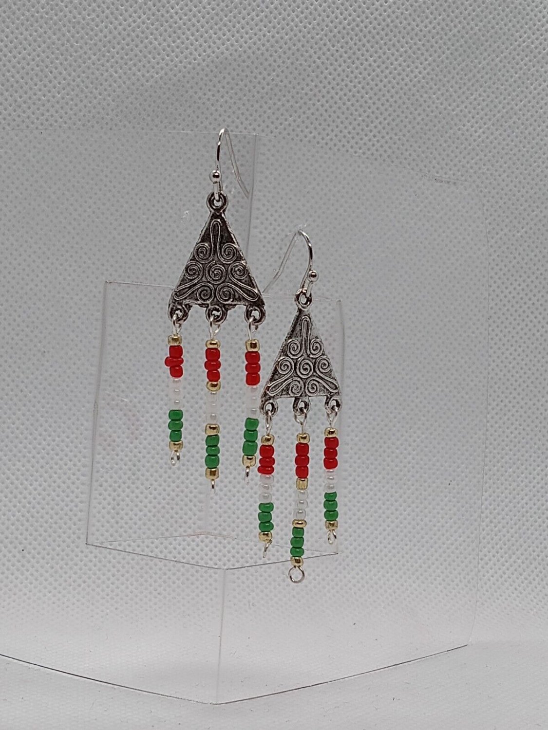Mexican Heritage Red, White and Green Dangle Handmade Earrings