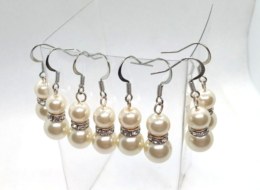 Handmade Glass Pearl Off-White Wedding Style Dangle Earrings