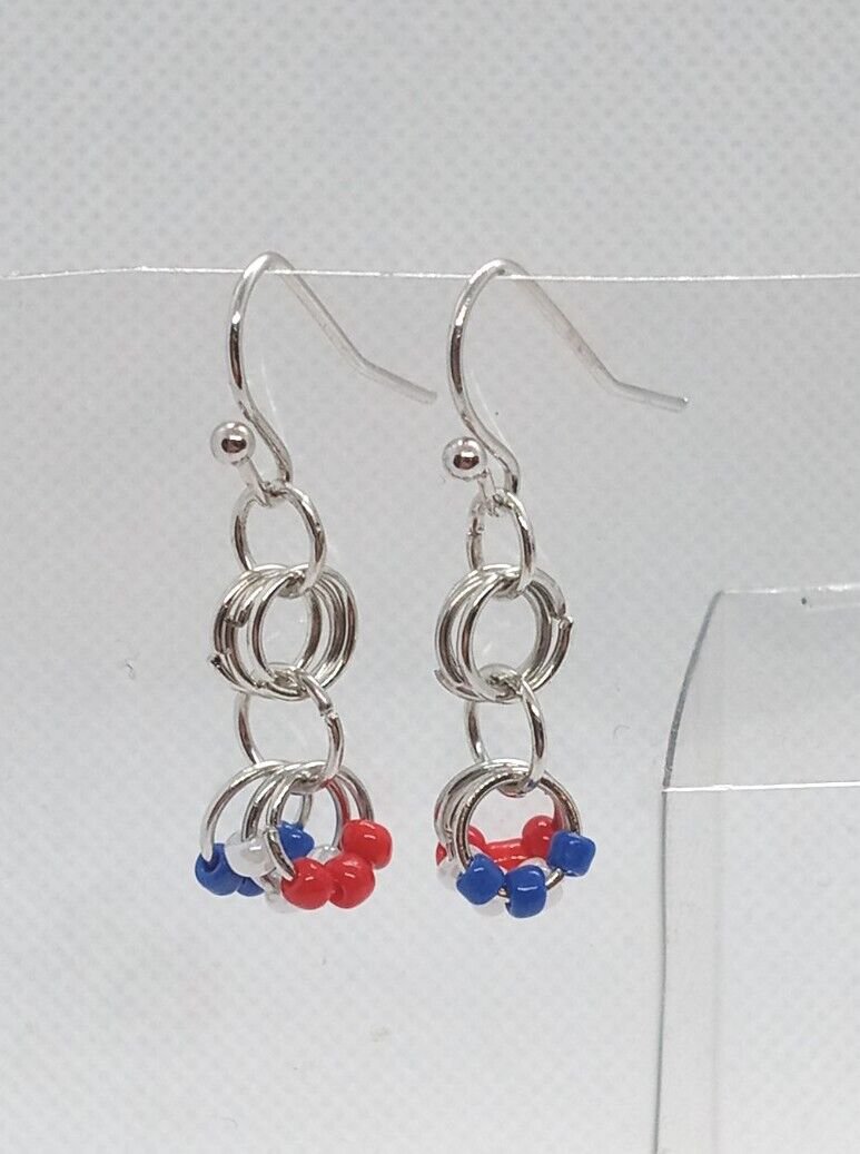 Handmade Dangle Earrings Red White and Blue USA Patriotic Americana Earrings