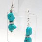 Natural Turquoise Nugget Handmade Double Beaded Dangle Earrings