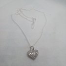 Silver tone  Rhinestone Heart Necklace on Sterling 925 Chain