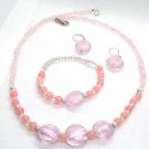 Handmade Jewelry Set for Women Necklace and Homemade Bracelet Earrings Pink Foil Handmade Jewelry Set for Women Necklace and Homemade Bracelet Earrings Pink Foil