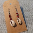Homemade Red Crystal and Cowrie Shell  Boho Earrings For Women and Girls