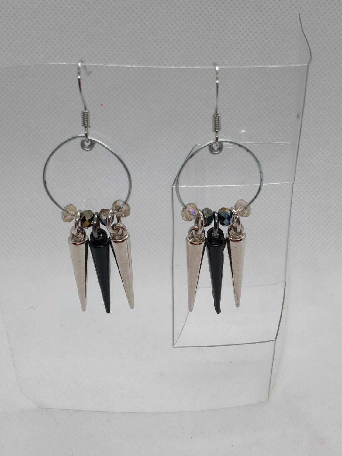 Black and Silver Spikes Hoop Handmade Earrings