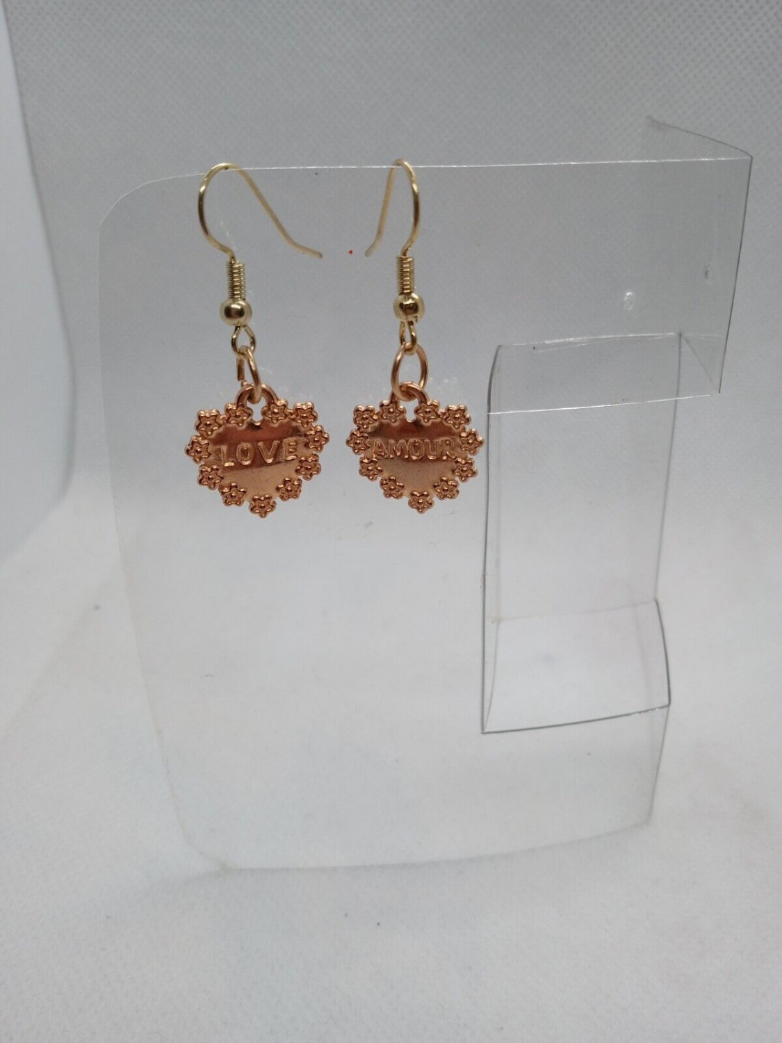 Love Amour Heart Handmade Earrings Gold tone
