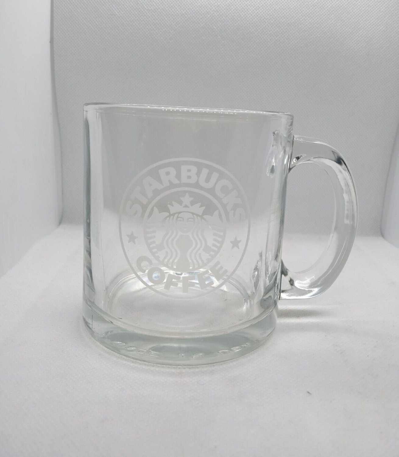 Starbucks Clear Glass Coffee Cup Mug 12 oz Etched Siren Mermaid Logo