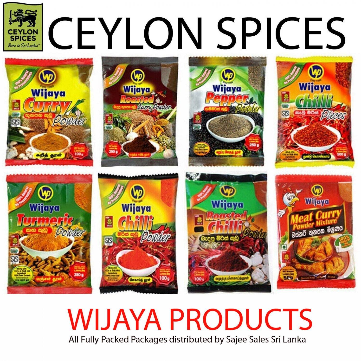 WIJAYA CEYLON SPICES Chillie,Turmeric, Pepper, Cummin, Curry Powders & More