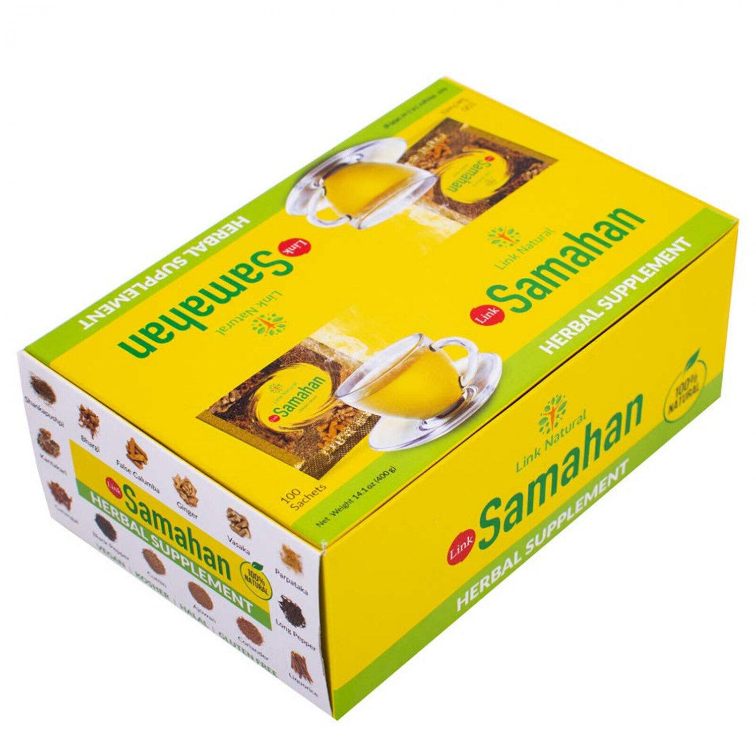 100 Link Samahan Ayurvedic Herbal Tea Drink Packets Sri Lanka Caugh Cold Fever