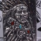 Indian chief relief handmade gemstone 109g S925 Sterling Silver kerosene lighter