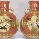 Antique Pair of Derby Crown Porcelain Company Arched, Two-handled, and Cartouches Vases, number 370