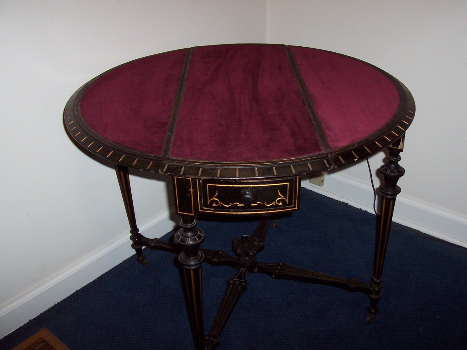 A. Cutler & Son Mechanical Swivel, Walnut Drop Leaf Victorian Parlor Table: