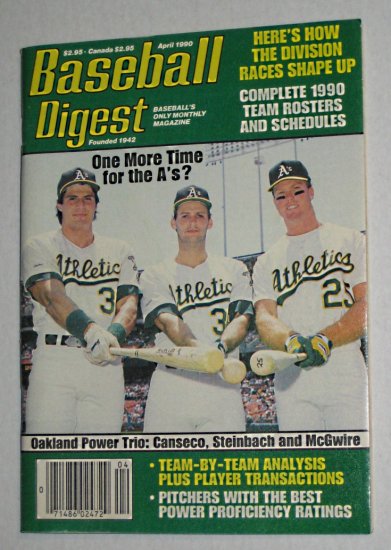 Baseball Digest Magazine - Mark McGwire Cover - April 1990 - Canseco - Bash Brothers