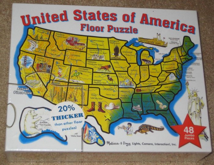 Melissa & Doug Puzzle Lot United States of America Floor 48 Jumbo Pieces USA Map ABC Alphabet Train