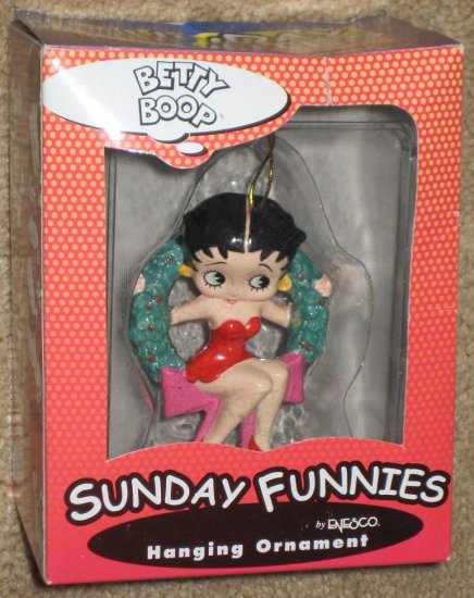 Betty Boop Christmas Wreath Ceramic Ornament - Enesco - Sunday Funnies - 1999