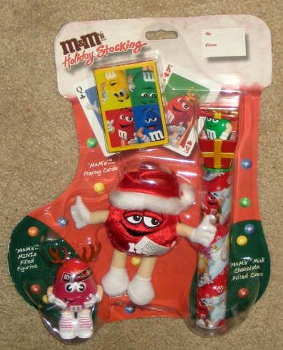 M&M M&M's Candies Holiday Stocking Playing Cards Plush Red Santa Cane Topper Figurine SEALED