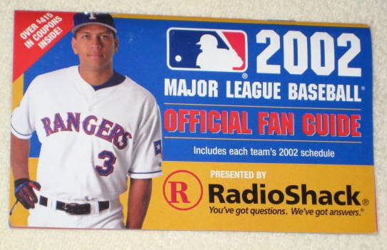 2002 Major League Baseball Official Fan Guide and Schedule Radio Shack Alex Rodriguez A-Rod