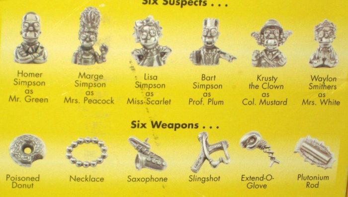 The Simpsons 1st Edition Clue Game Pewter Tokens Weapons Parker