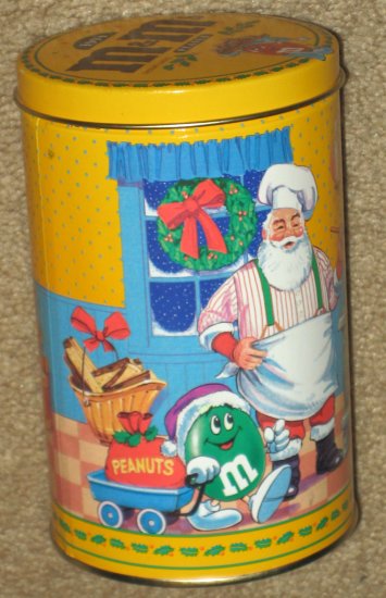 M&M's Chocolate Candies Tin Can Container Lot Christmas 1994 1996 Santa Claus Diner Yellow Red