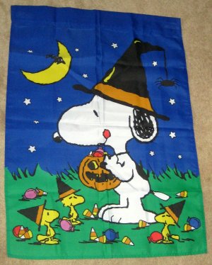 Sold Snoopy Decorative Halloween Garden Flag Woodstock Witch Hat