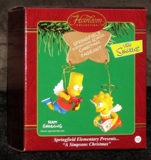 Bart and Lisa Simpson Carlton Heirloom Collection Ornament A Simpsons Christmas 2002 NIB Angels