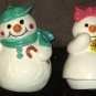 Snowman & Snowlady Salt and Pepper Shaker Set Ceramic Snowwoman S&P