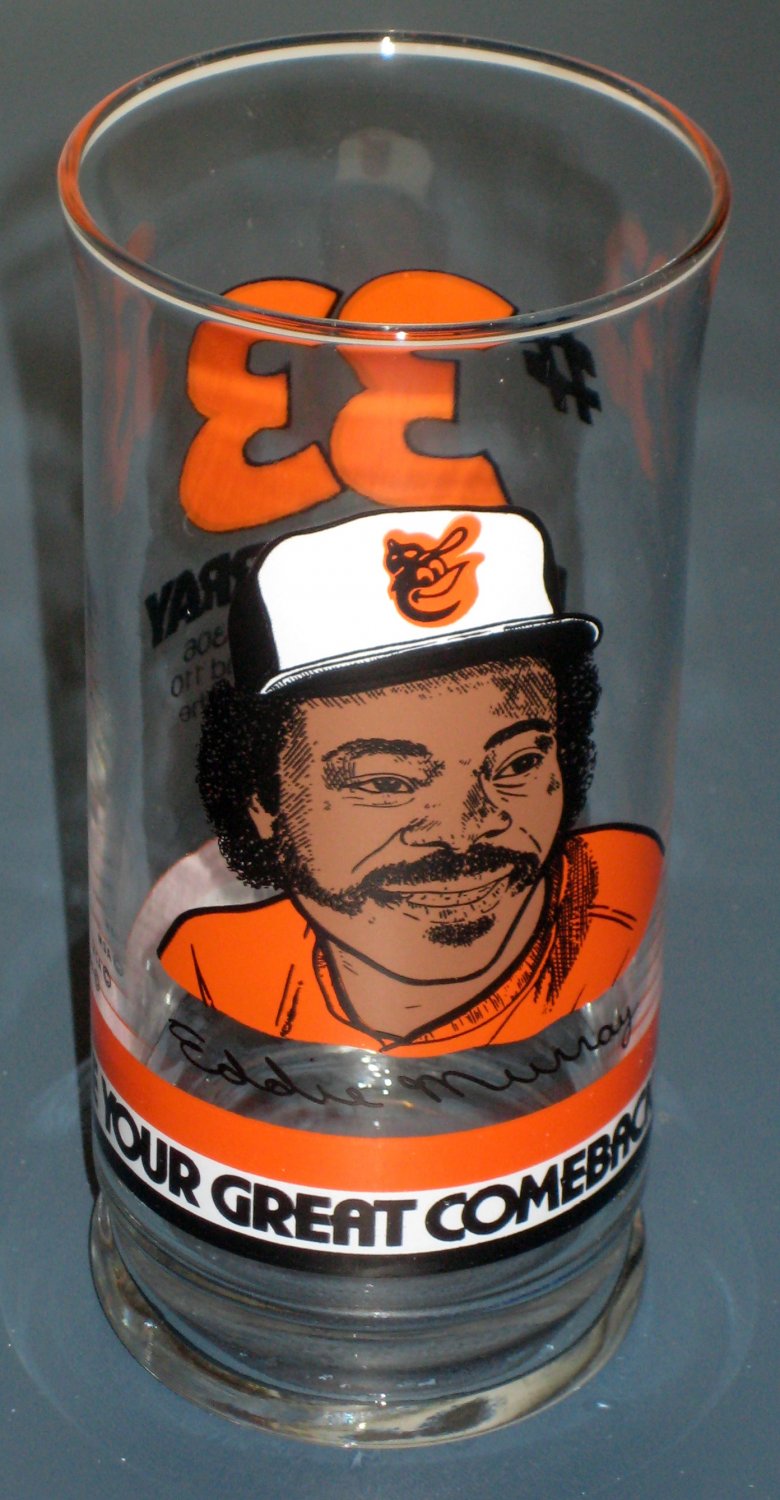 Eddie Murray Drinking Glass 33 Horn & Horn Restaurants Baltimore Orioles 1st Base Baseball MLB 1985