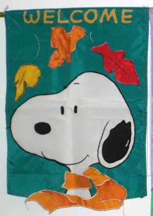 Sold Snoopy Welcome Fall Autumn Decorative Garden Flag 13 X 18