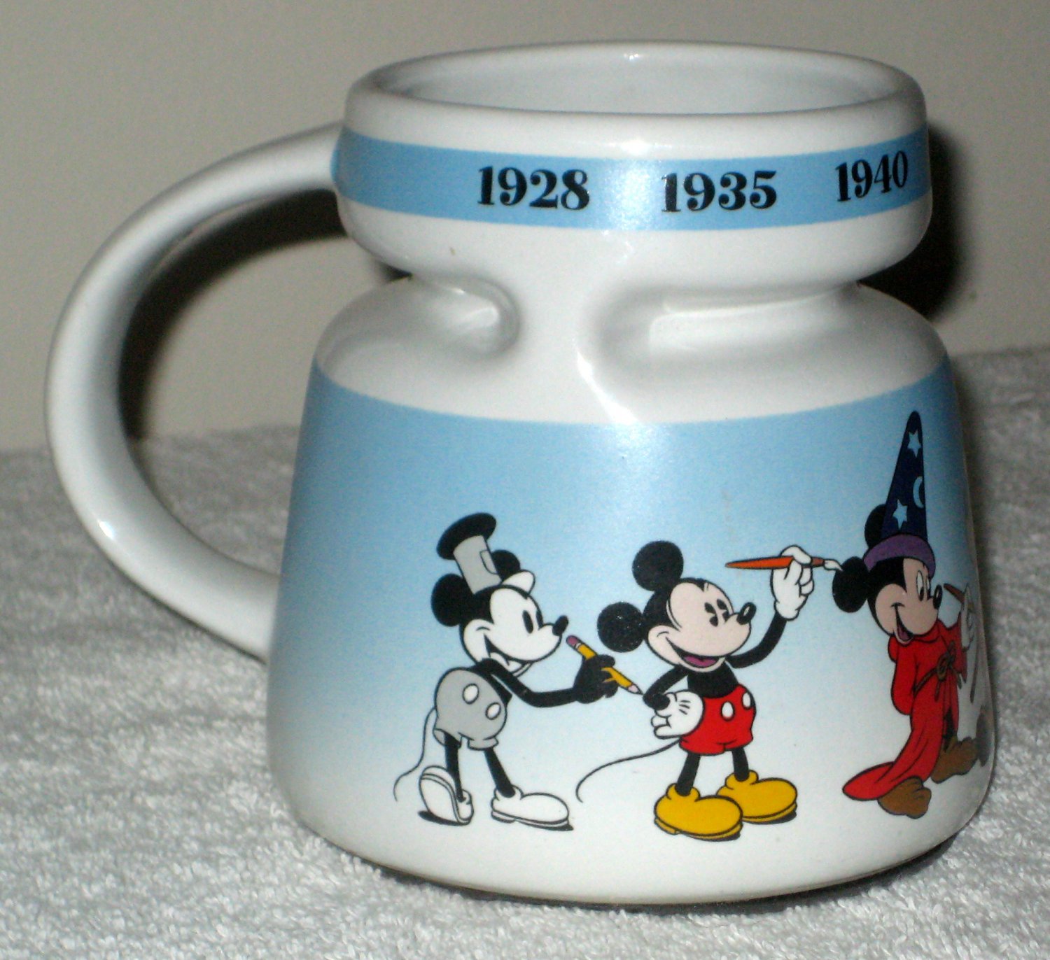Mickey Mouse 4Â½ Inch Ceramic Coffee Mug Cup 1928 1935 1940 1941 1947 Today Walt Disney Handled