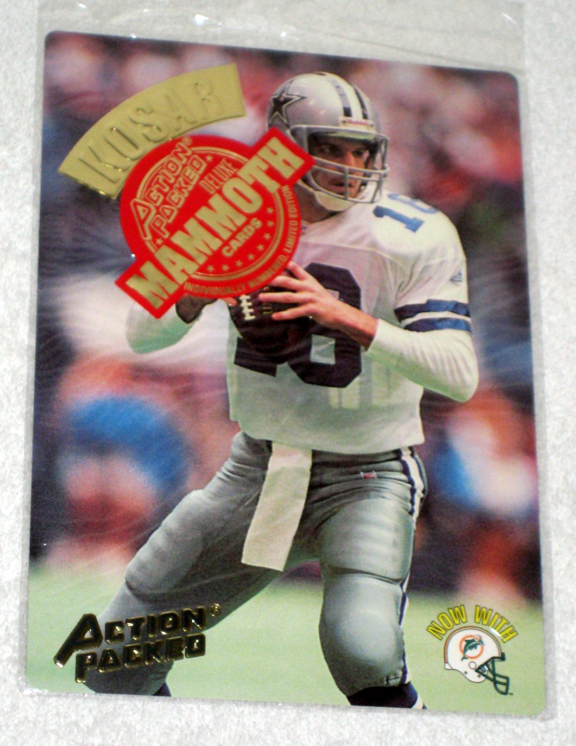 Bernie Kosar Action Packed Football Mammoth Card MM15 Factory Sealed 1994 Cowboys Dolphins #317
