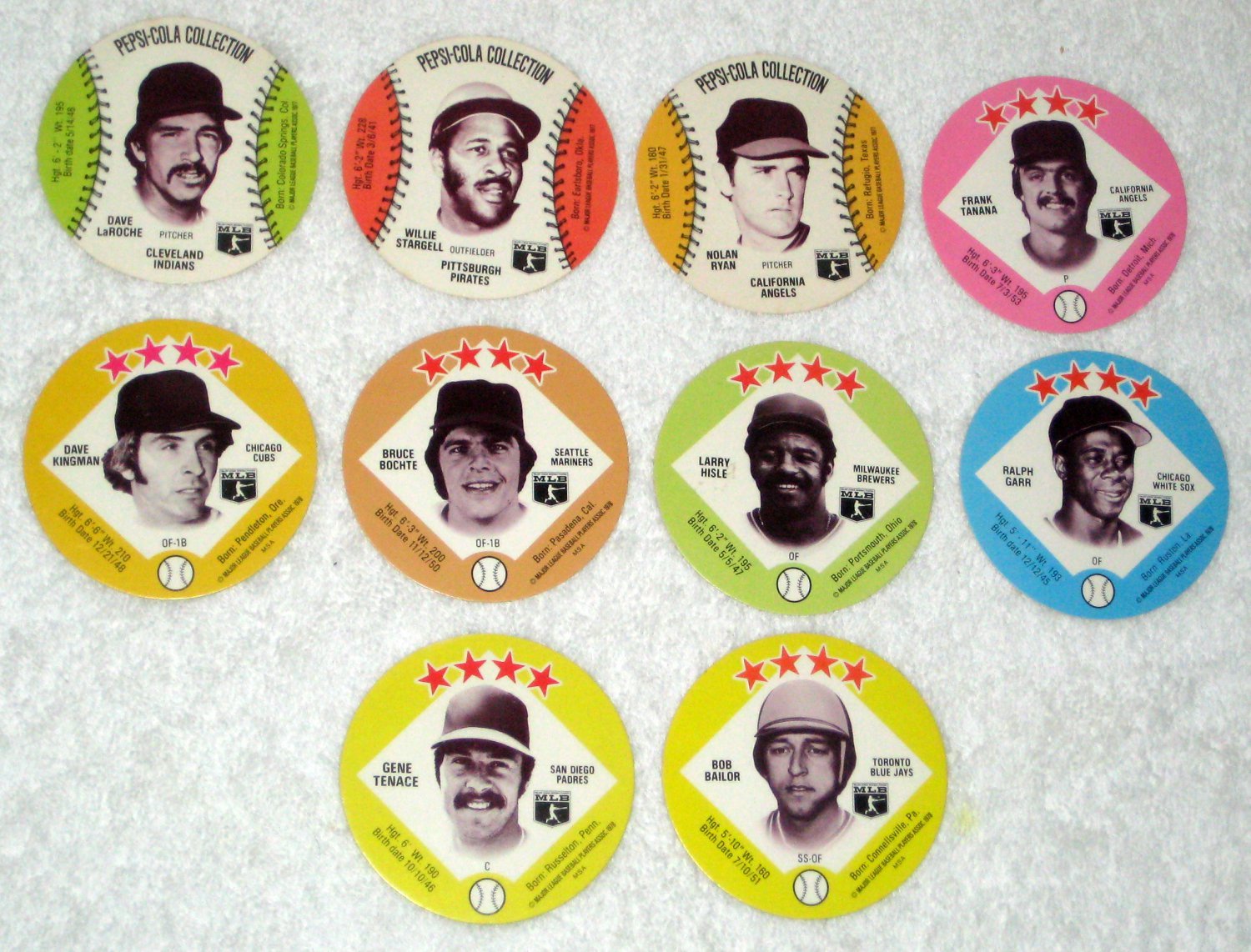 Baseball Player Photo Card Disc Lot Disk Pepsi Cola Tastee Freez Nolan Ryan 1977 1978