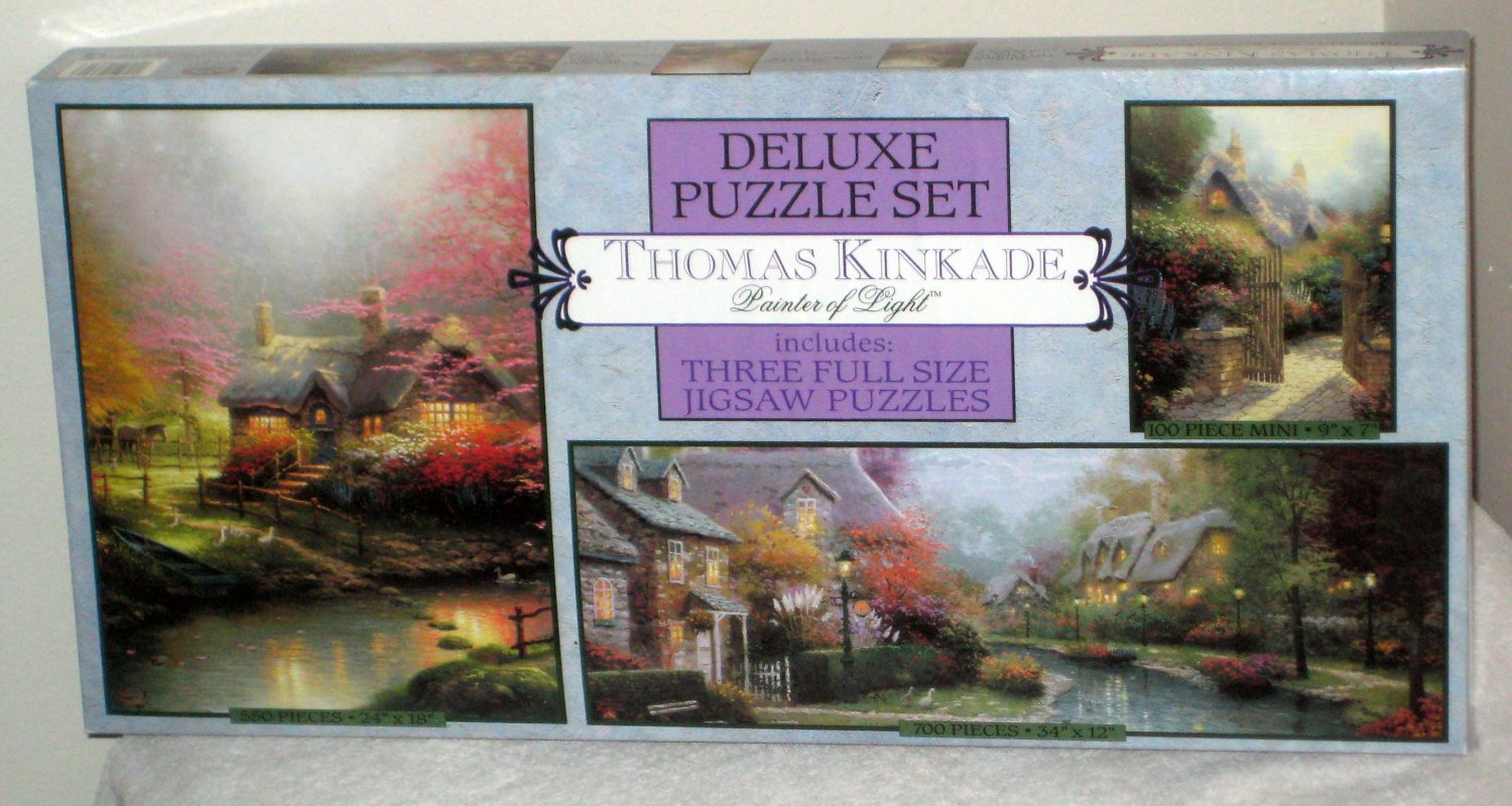 Thomas Kinkade 3602-1 Deluxe Jigsaw Puzzles 3 in 1 Set Three Pack 700 550 100 Piece Ceaco NIB