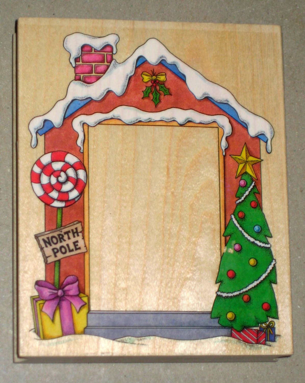 North Pole Frame Large Rubber Stamp Stamper Wooden Christmas Holiday All Night Media 816K 5 x 4 ANM