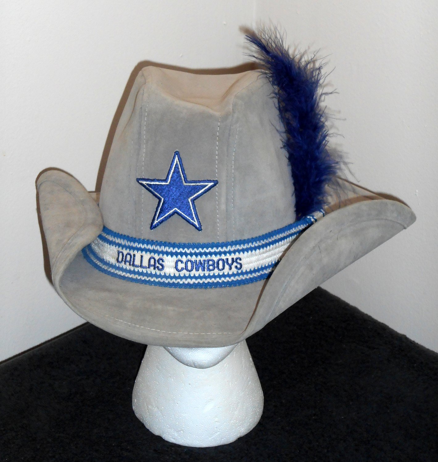 Dallas Cowboys AJD Felt Cowboy Style Hat with Feather Medium Blue Silver NFL Star Football Texas