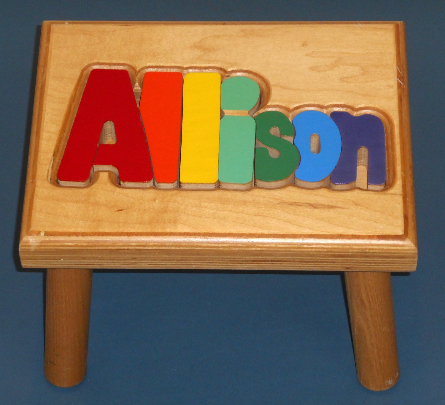 Allison Wooden Name Puzzle Stool Step Bench Foot Colors