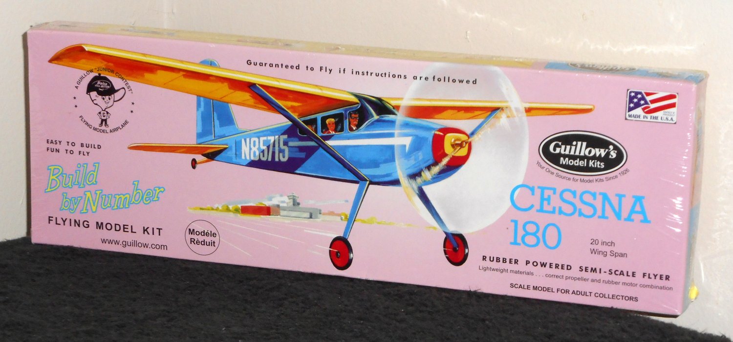 Guillow's Flying Model Kit 601 Cessna 180 Balsa Build By Number Rubber Band Power Junior Contest NIB
