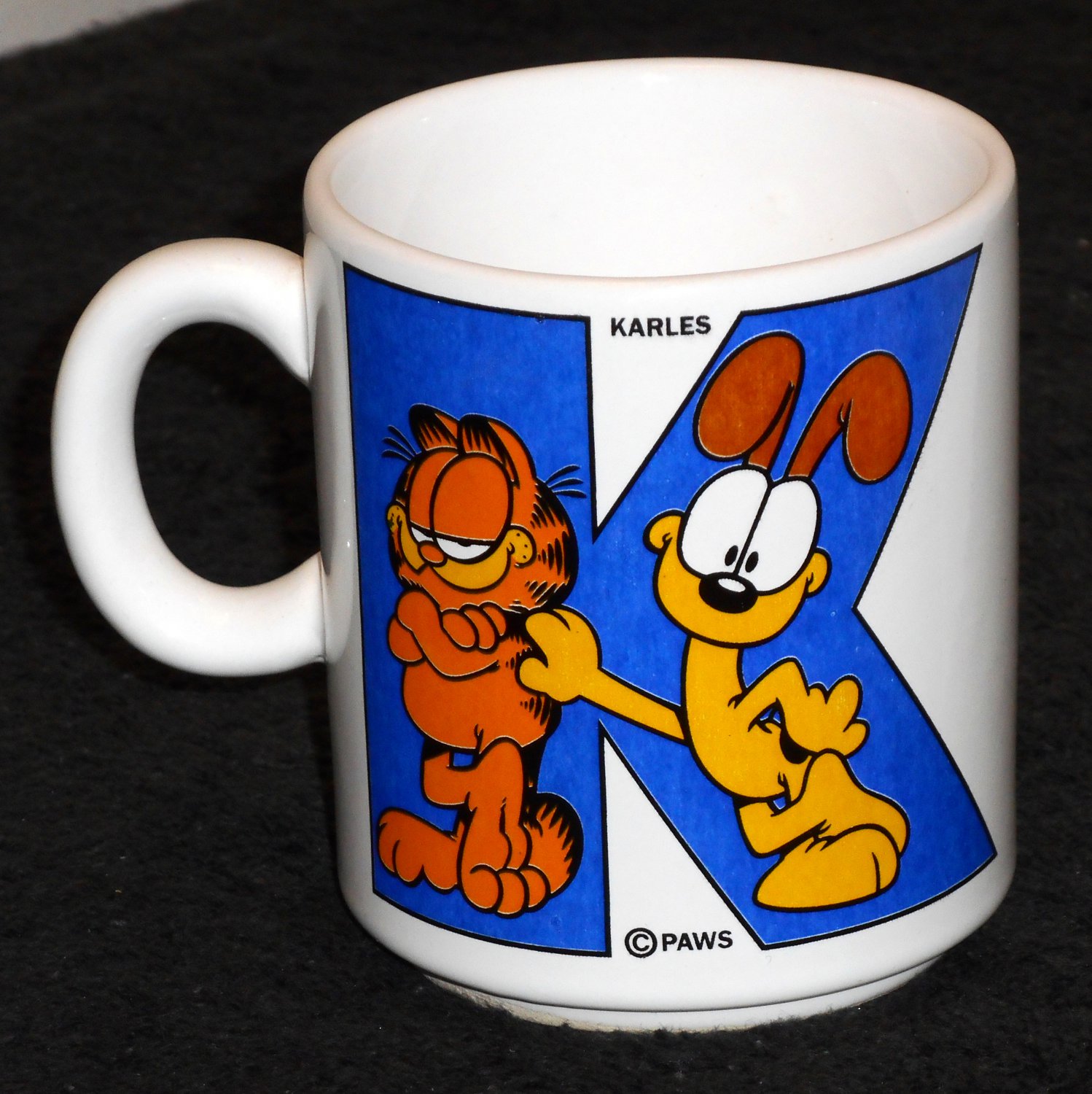 Garfield the Cat Odie Dog Karles Letter K Ceramic Coffee Mug Cup