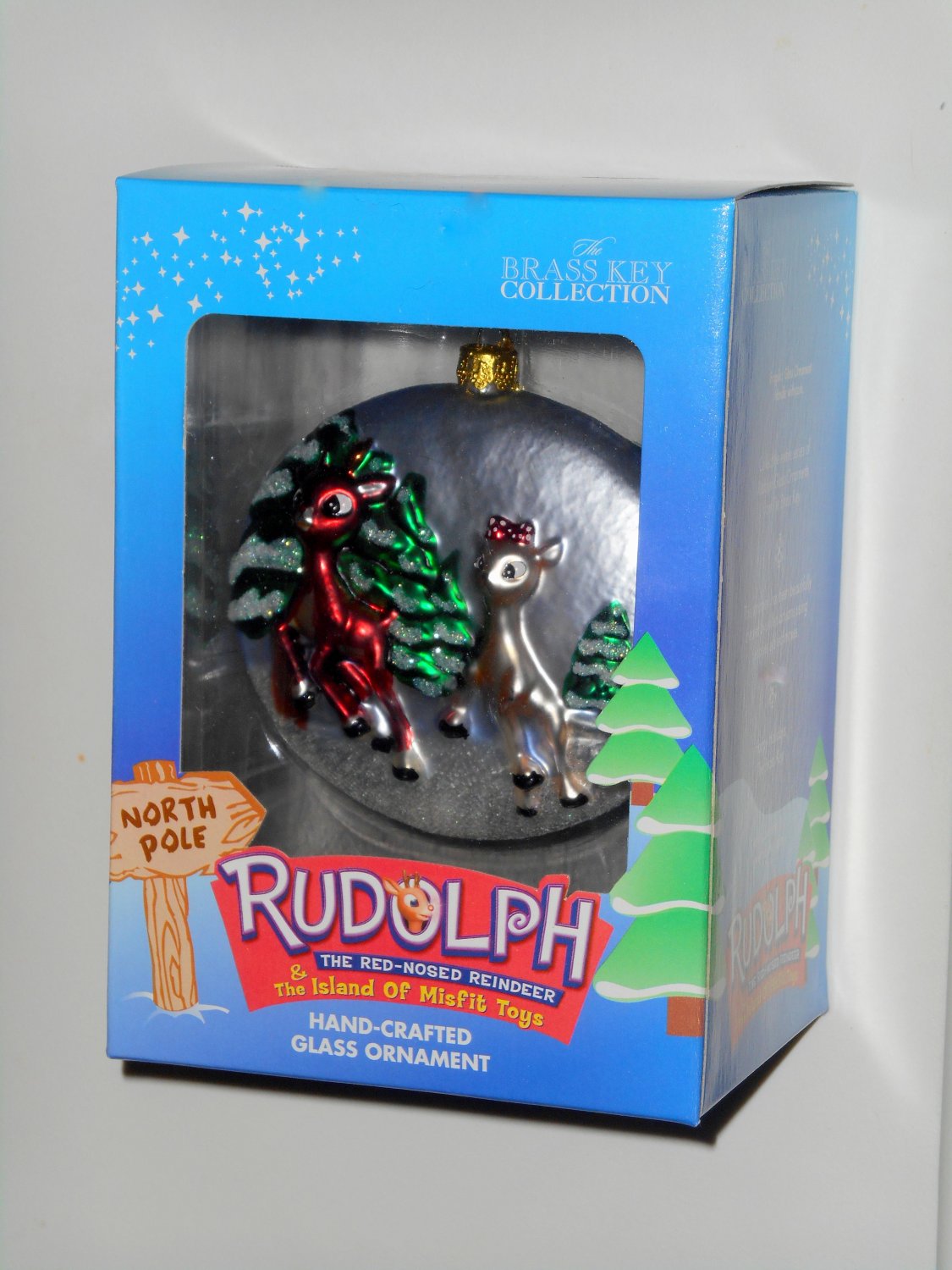 Rudolph Clarice Hand Crafted Glass Ornament Rudolph & the Island of Misfit Toys Brass Key NIB