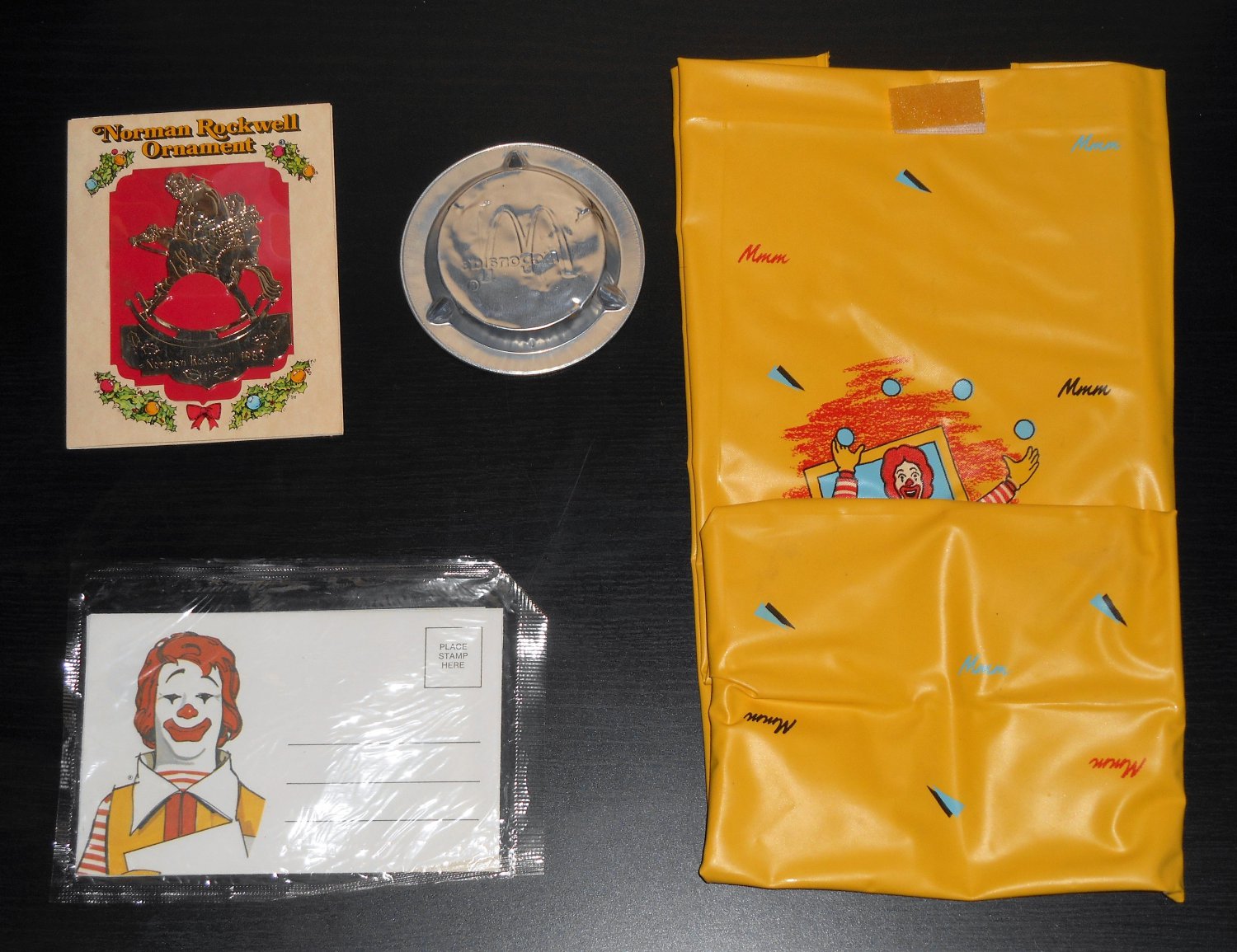 McDonald's Vintage Items Lot Ronald Letterland Stationery Ashtray Rockwell Ornament Vinyl Bag